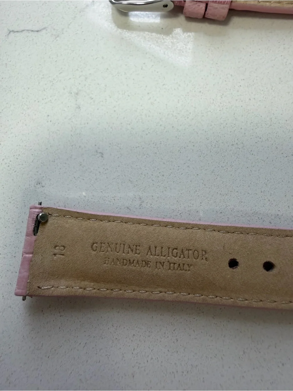 Michele Pink Genuine Alligator Watch Strap with Silver Buckle Size 18